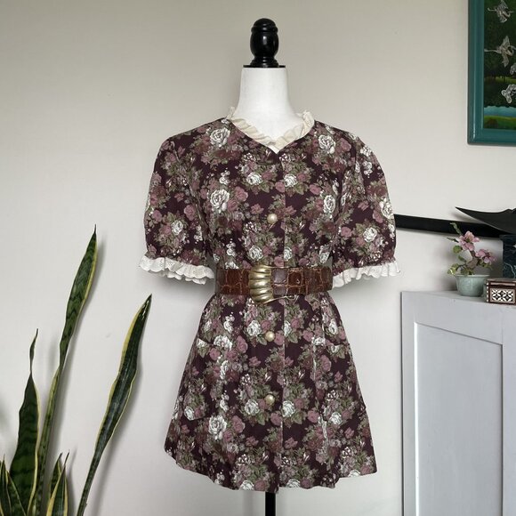 80s Floral Mini Dress - Picture 1 of 5